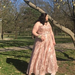 Rose gold glitter prom dress